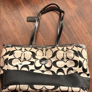 Coach Black and Cream Diaper Bag/Tote